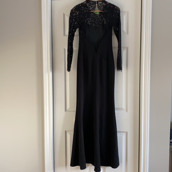 Lulus Long black dress with lace top and sleeves (Size S) - Picture 2 of 6